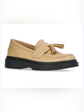 Women's Beige Tassel Loafers with Black Lug Sole